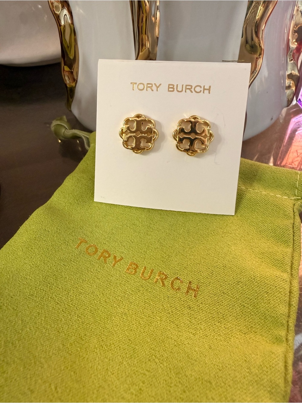 Tory Burch Gold Logo Stud Earrings